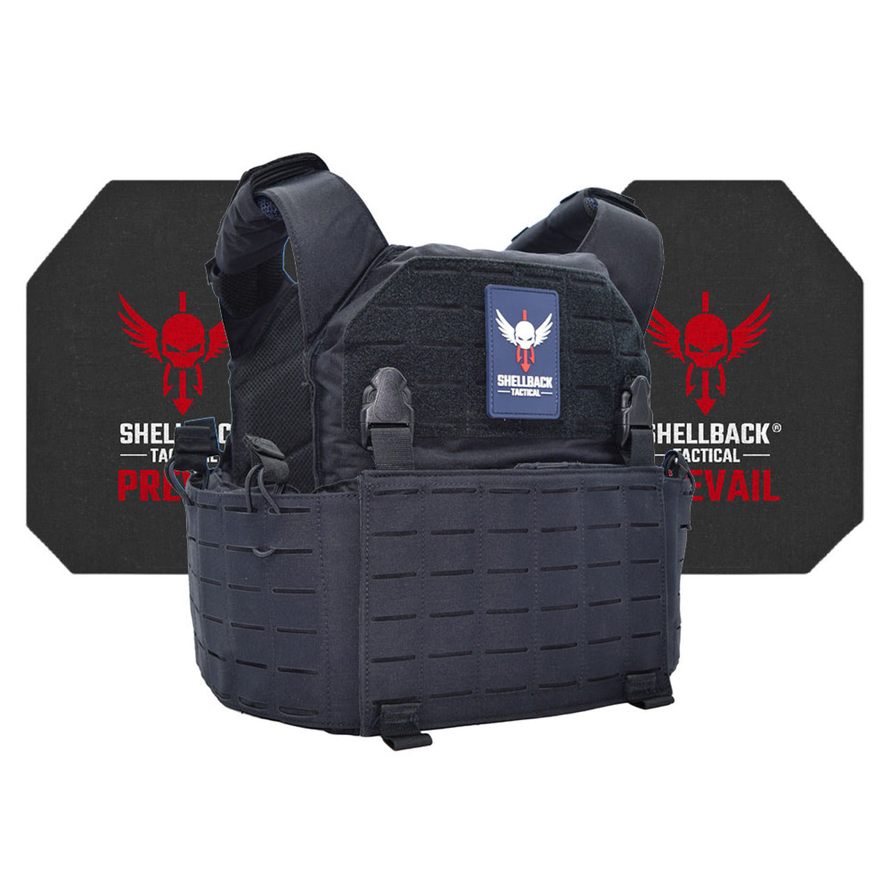 A Shellback Tactical Rampage 2.0 Active Shooter Kit with Level IV 4S17 Plates plate carrier with the word black on it.