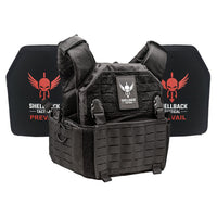 Thumbnail for A Shellback Tactical Rampage 2.0 Active Shooter Kit with Level III Single Curve 10 x 12 Hard Armor plate carrier with a red shield on it.