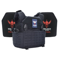 Thumbnail for A Shellback Tactical Rampage 2.0 Active Shooter Kit with Level III Single Curve 10 x 12 Hard Armor plate carrier with a red shield on it.