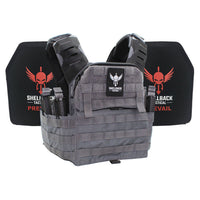Thumbnail for A Shellback Tactical Banshee Elite 2.0 Active Shooter Kit with Level III Single Curve 10 x 12 Hard Armor plate carrier with a red and black logo on it.