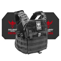 Thumbnail for A black Shellback Tactical vest with a holster attached to it.