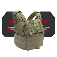 Thumbnail for A Shellback Tactical Banshee Elite 2.0 Active Shooter Kit with Level IV Model 4S17 Armor Plates plate carrier with the shieldblack logo on it.