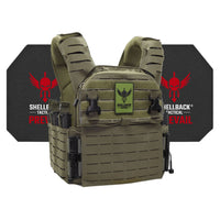Thumbnail for A Shellback Tactical Banshee Elite 3.0 Active Shooter Kit with Level IV Model 4S17 Armor Plates and a red logo on it.