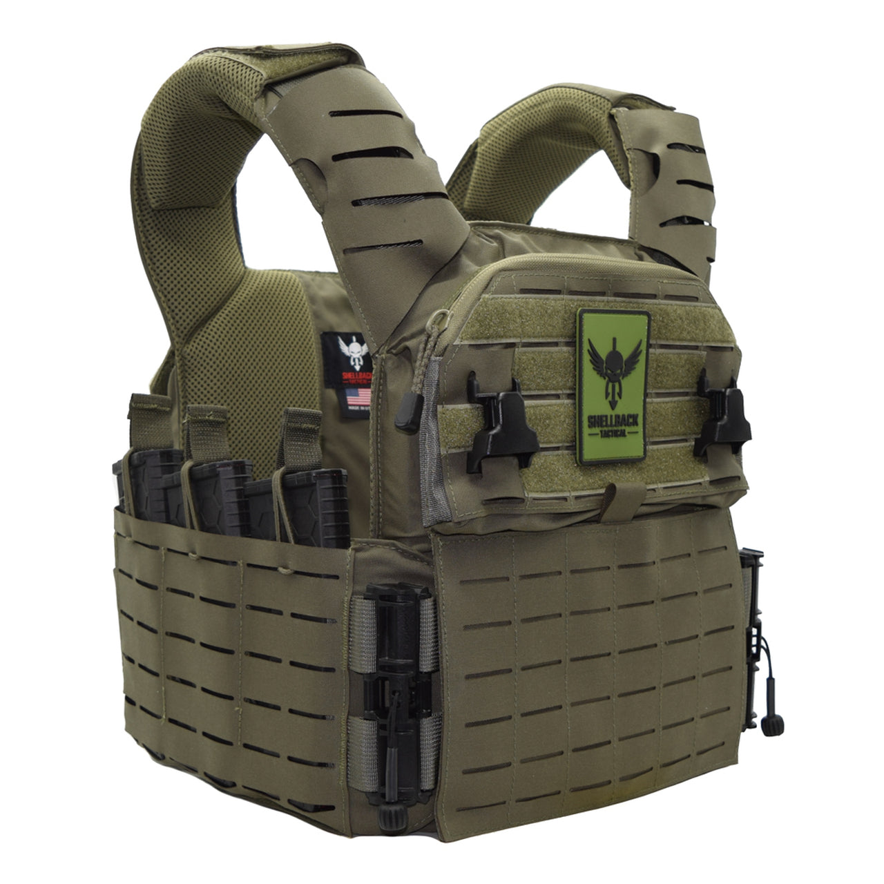 A Shellback Tactical Banshee Elite 3.0 Plate Carrier with a number of compartments.