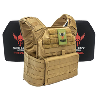 Thumbnail for A Shellback Tactical Banshee Active Shooter Kit with Level III Single Curve 10 x 12 Hard Armor plate carrier with a red and black logo.