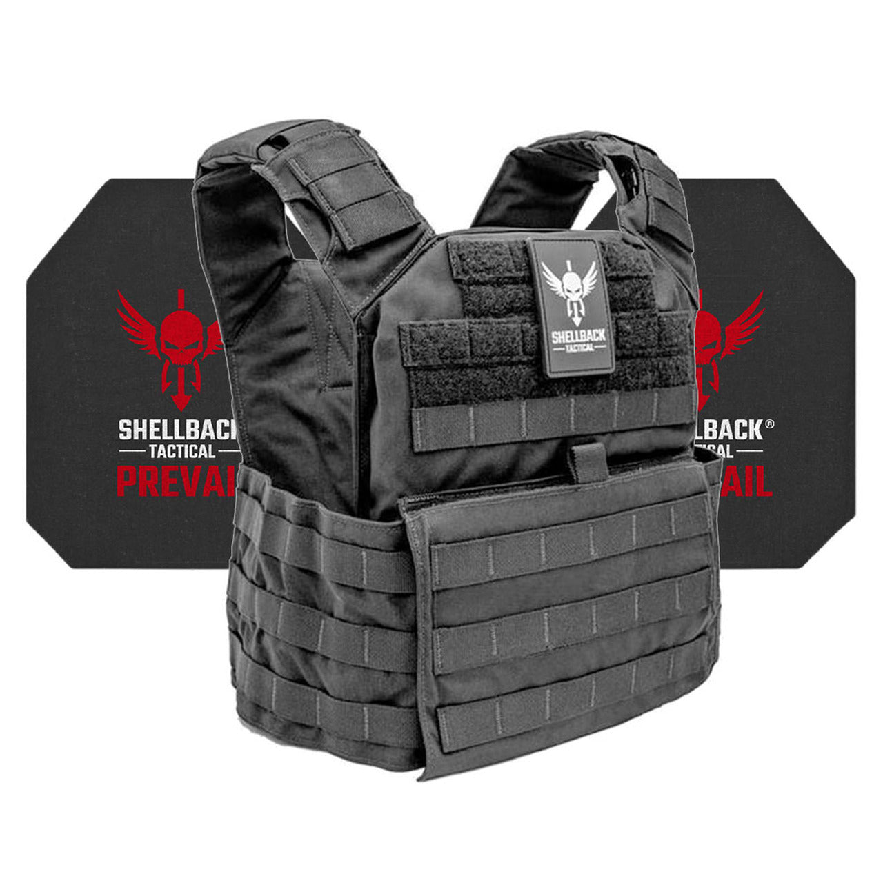 A Shellback Tactical Banshee Active Shooter Kit with Level IV Model 4S17 Armor Plates plate carrier with a logo on it.