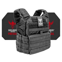 Thumbnail for A Shellback Tactical Banshee Active Shooter Kit with Level IV Model 4S17 Armor Plates plate carrier with a logo on it.