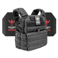 Thumbnail for A black vest with a Shellback Tactical Banshee Rifle Level III Armor Kit with AR1000 Steel Plates from Pivotal Body Armor on it.