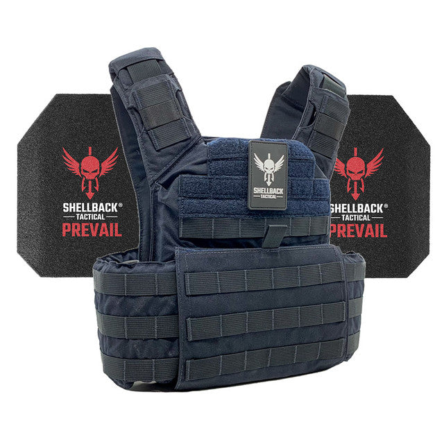 A heavy duty vest with a Shellback Tactical Banshee Rifle Level III Armor Kit with AR1000 Steel Plates by Pivotal Body Armor on it.