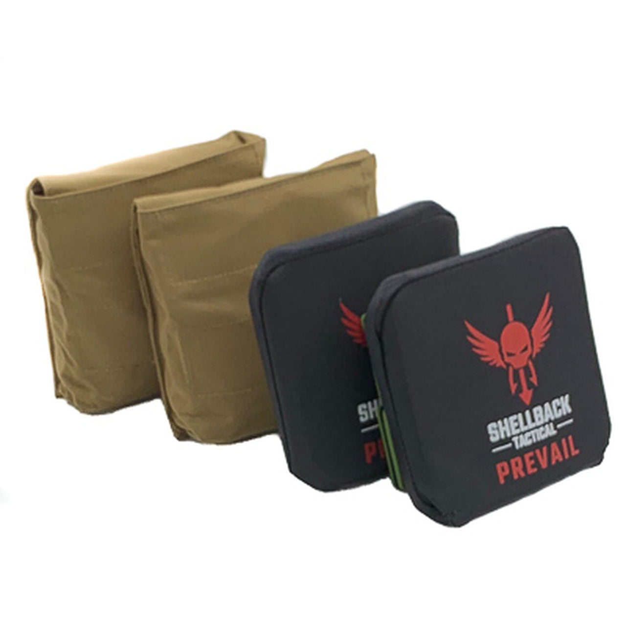 Three pouches with the brand name 'Shellback Tactical Side Armor Plate Kit with Level IV Model 4S17 Armor Plates' on them.