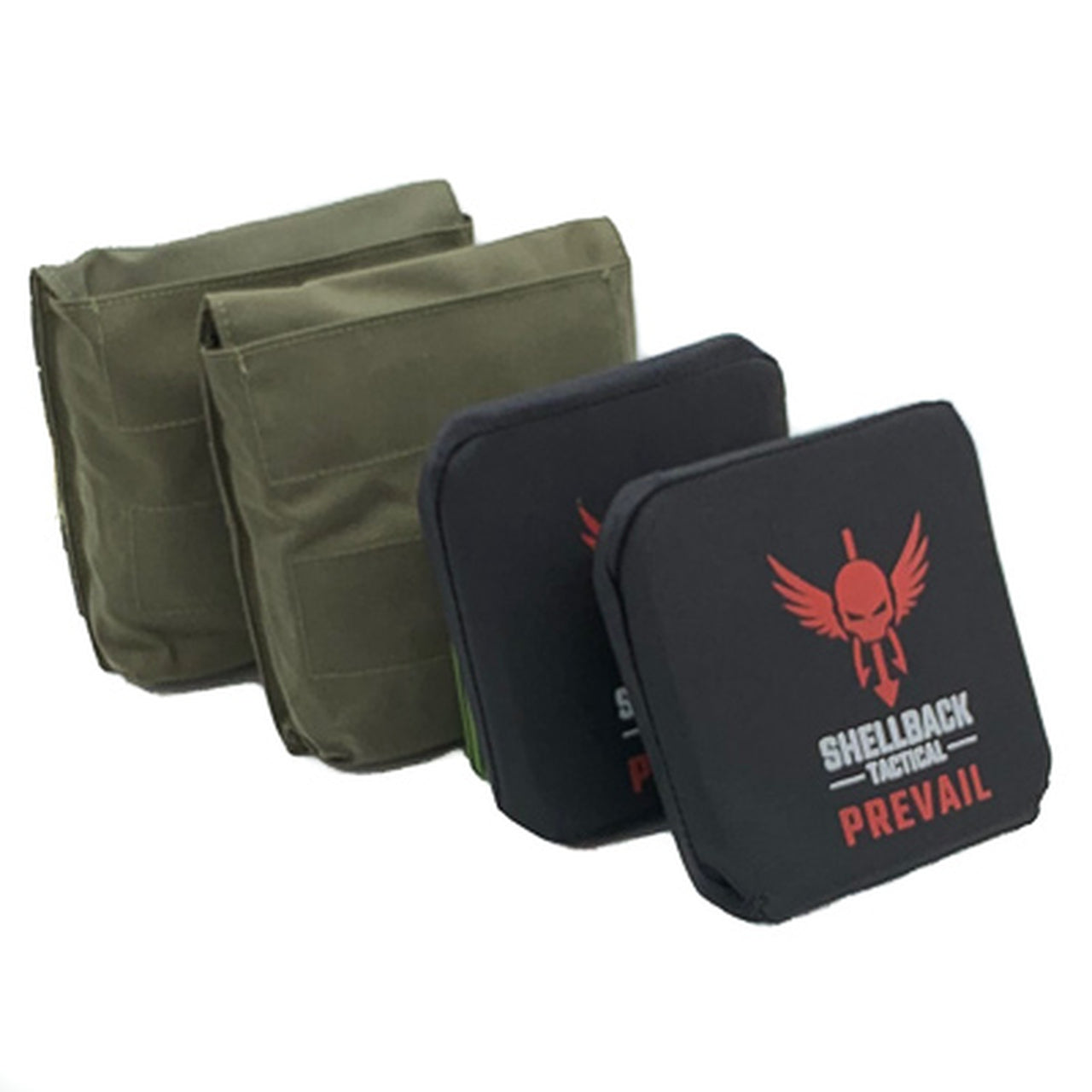 Three pouches with a Shellback Tactical Side Armor Plate Kit with Level IV Model 1155SP Armor Plates logo.