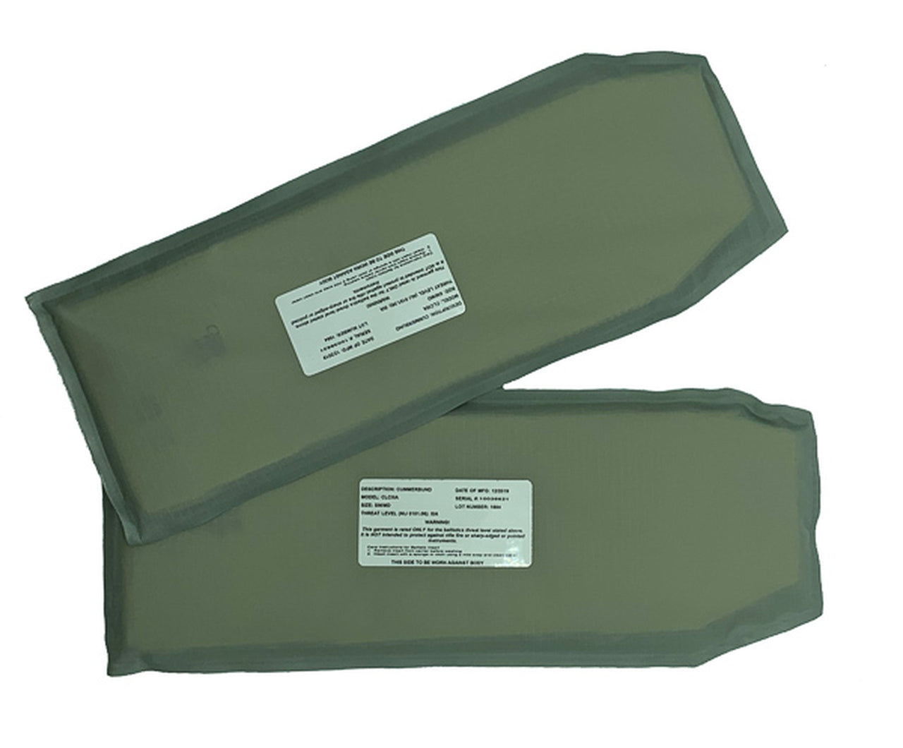 A pair of Shellback Tactical Banshee 3.0 Level IIIA Model CLCIIIA Soft Armor Cummerbund Insert - Set of 2 gray plastic bags on a white background.