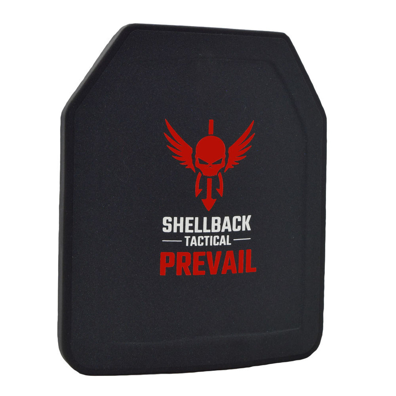A black plate with the words Shellback Tactical Prevail Series Level III Single Curve 10 x 12 Hard Armor Plate - Model LON-III-P on it.