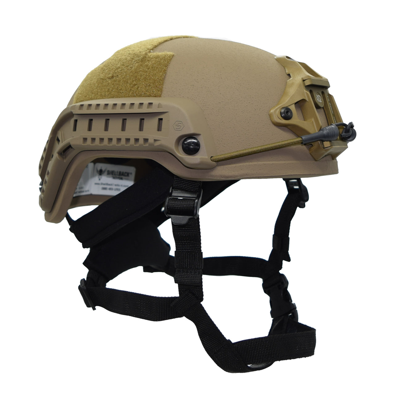A Shellback Tactical Level IIIA Spec Ops ACH High Cut Ballistic Helmet with a visor and straps.