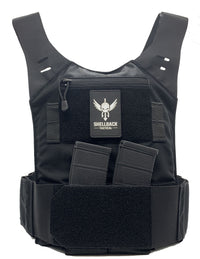 Thumbnail for A Shellback Tactical Stealth Low Vis Plate Carrier with two magazines on it.