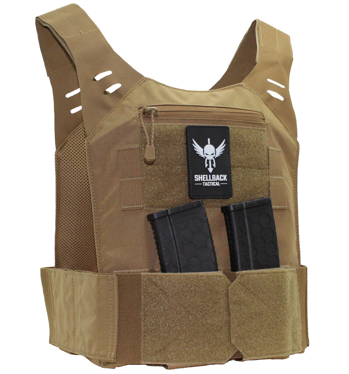 A Shellback Tactical Stealth Low Vis Plate Carrier with two magazines.