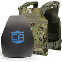 Thumbnail for A Caliber Armor AR550 Level III+ Active Shooter Response Package plate carrier with the word ca on it.