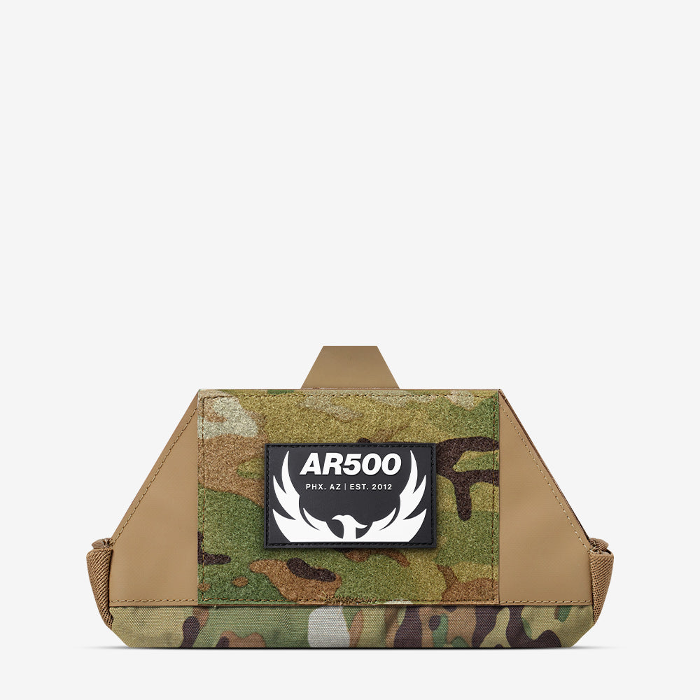 A bag with the AR500 Armor Admin Pouch, a camouflage pattern on it.