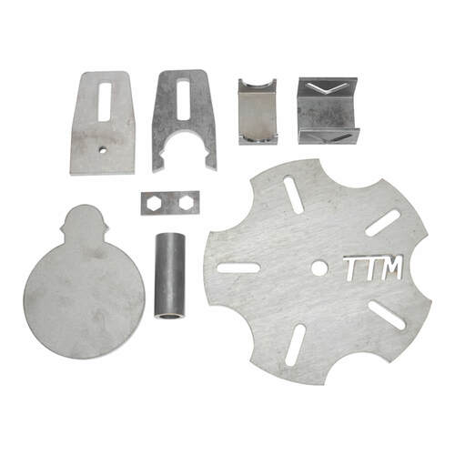 A set of Spartan Armor Systems DIY Texas Star metal parts including a piece of metal, a piece of metal, and a piece of metal.