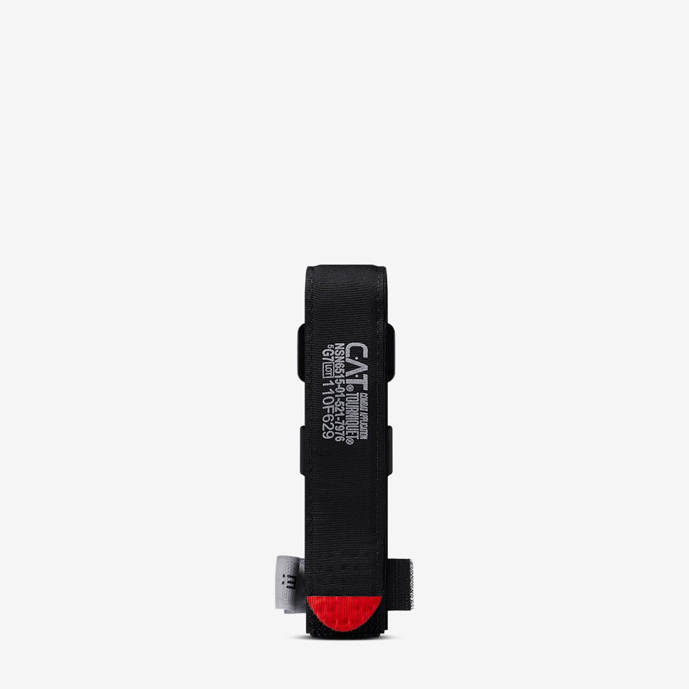 A black and red AR500 Armor Tactical Tourniquets strap on a white background.