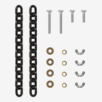Thumbnail for A black AR500 Armor Chain Hardware Kit (for hanging targets), bolts, nuts and bolts are shown on a white background.