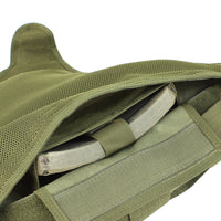 Thumbnail for Close-up of an open green Spartan Armor Systems Condor Defender Plate Carrier revealing internal pockets and straps, set against a white background.