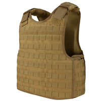 Thumbnail for A tan Spartan Armor Systems Condor Defender Plate Carrier with modular webbing, displayed on a white background.