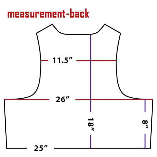 Diagram showing the back measurements of a Spartan Armor Systems Condor Defender Plate Carrier with labeled dimensions in inches.