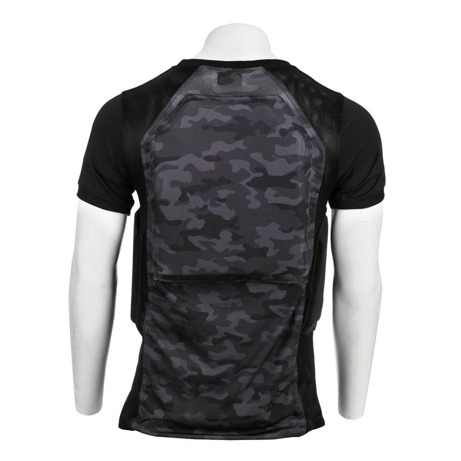 The back of a mannequin wearing a Spartan Armor Systems Ghost Concealment Shirt With Flex Fused Core Level IIIA Soft Armor Panels.