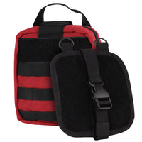 Thumbnail for Red and black Spartan Armor Systems Condor Rip-Away EMT Pouch with external strap and front velcro panel featuring a double zipper closure, isolated on a white background.