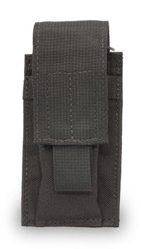 Thumbnail for A black Elite Survival Systems MOLLE Single Pistol Magazine Pouch with velcro fasteners and a clip, designed as a MOLLE compatible single magazine holder, shown against a white background.