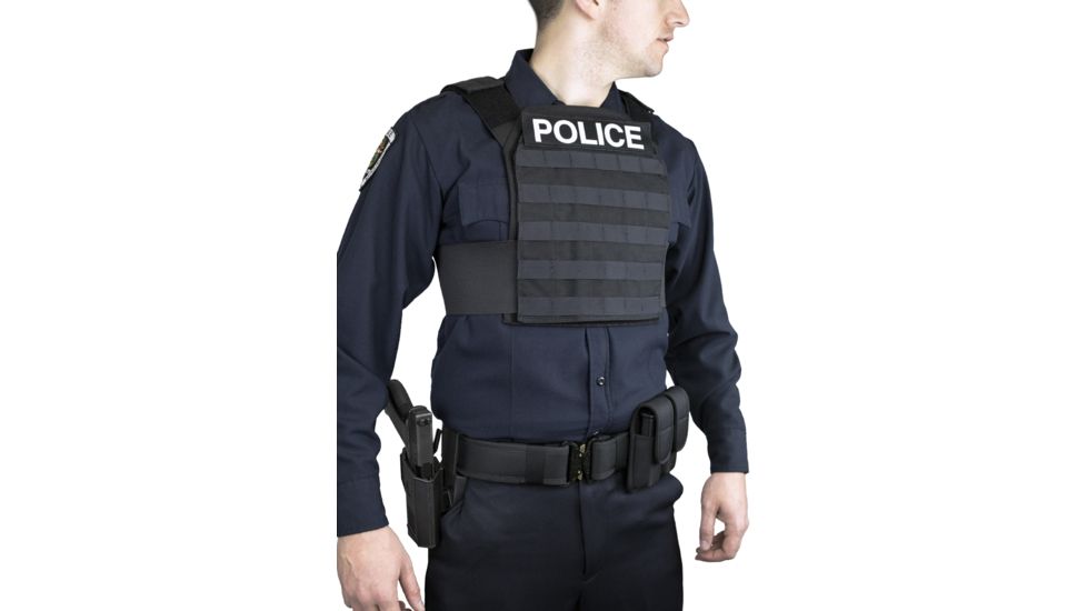 A police officer wearing an Elite Survival Systems MOLLE Adaptable Lightweight Plate Carrier.