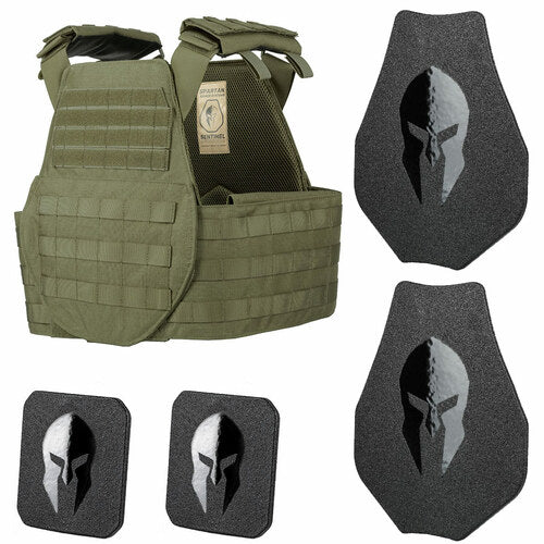 Spartan Armor Systems Spartan AR550 Body Armor And Sentinel Swimmers Plate Carrier Package - od green.