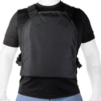 Thumbnail for Mannequin wearing a black tactical t-shirt, Body Armor Direct Active Shooter Defense Kit, with shoulder straps and side adjustments, no head visible.